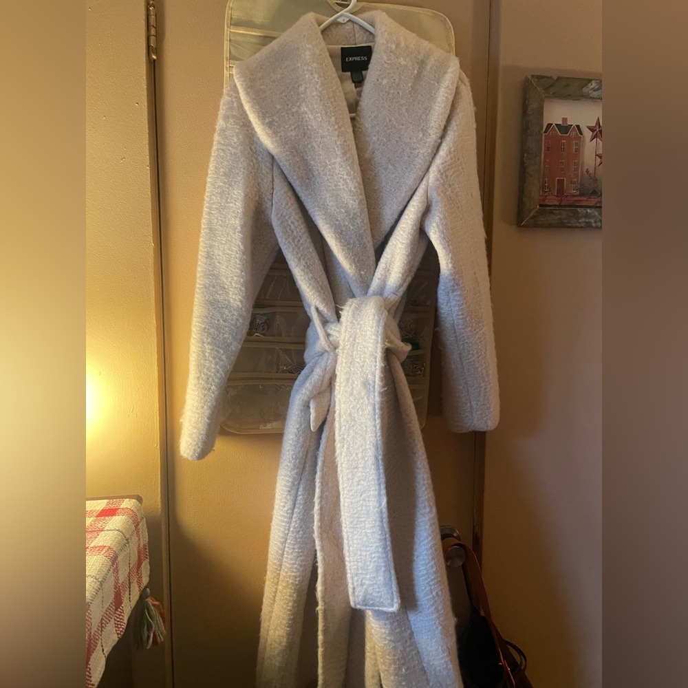 Express Winter White tie coat